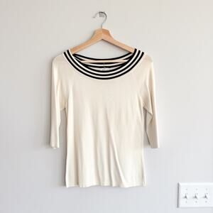 Max Mara Silk Striped Trim Round Neck 3/4 Sleeve Pullover Sweater S